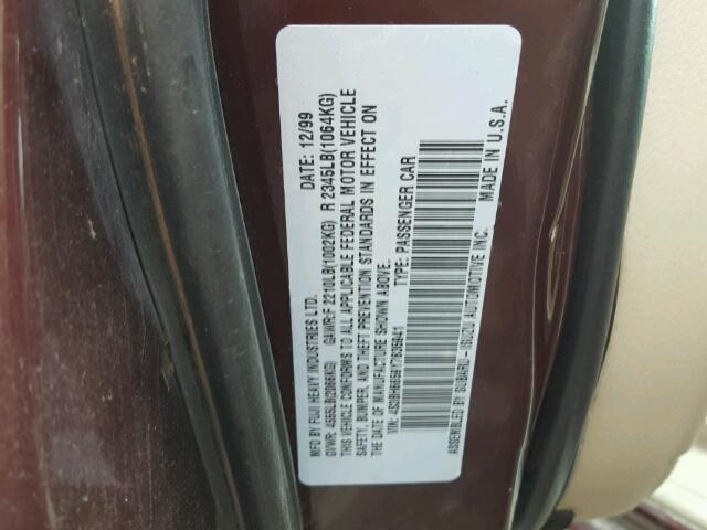 4S3BH6659Y7635941 - 2000 SUBARU LEGACY MAROON photo 10