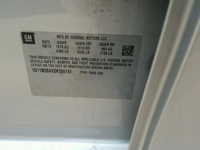 1G11B5SAXDF356131 - 2013 CHEVROLET MALIBU LS SILVER photo 10