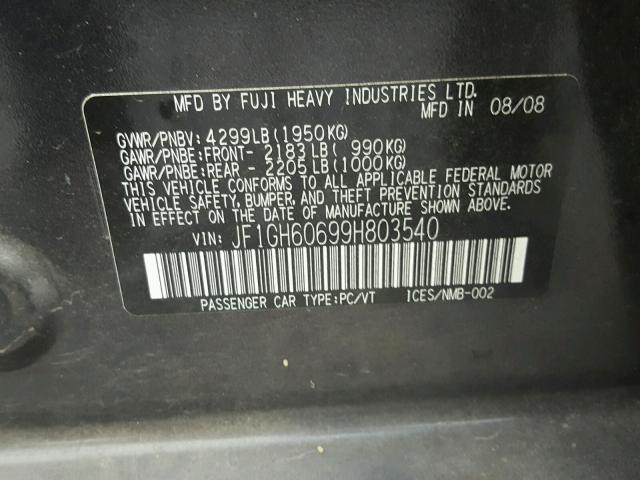 JF1GH60699H803540 - 2009 SUBARU IMPREZA 2. BLACK photo 10