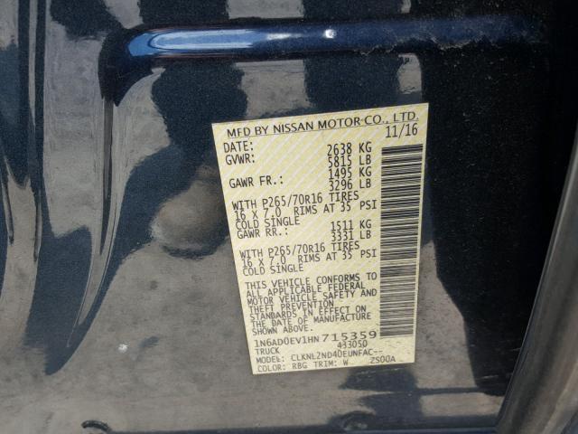 1N6AD0EV1HN715359 - 2017 NISSAN FRONTIER S BLUE photo 10