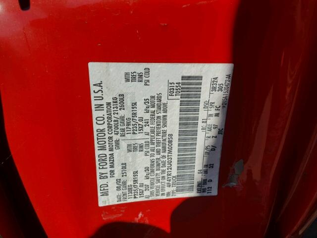 4F4YR12U03TM00858 - 2003 MAZDA B3000 RED photo 10