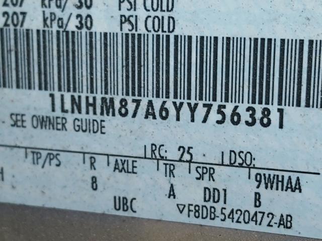 1LNHM87A6YY756381 - 2000 LINCOLN LS 米色 照片 10