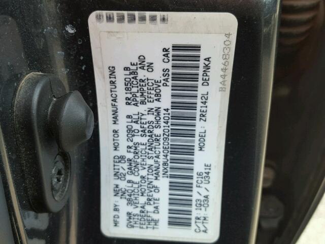 1NXBU40E09Z014014 - 2009 TOYOTA COROLLA BA GRAY photo 10