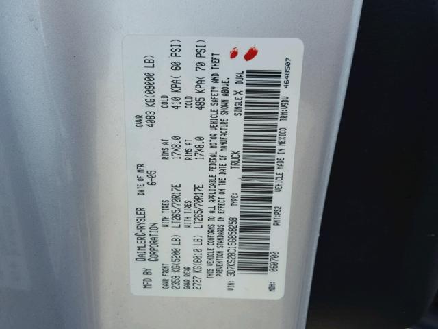 3D7KS28C15G858258 - 2005 DODGE RAM 2500 S SILVER photo 10