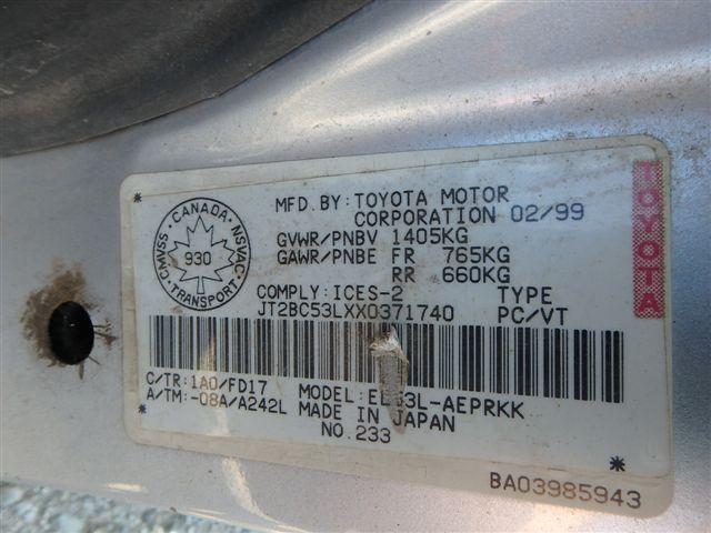 JT2BC53LXX0371740 - 1999 TOYOTA TERCEL CE SILVER photo 9