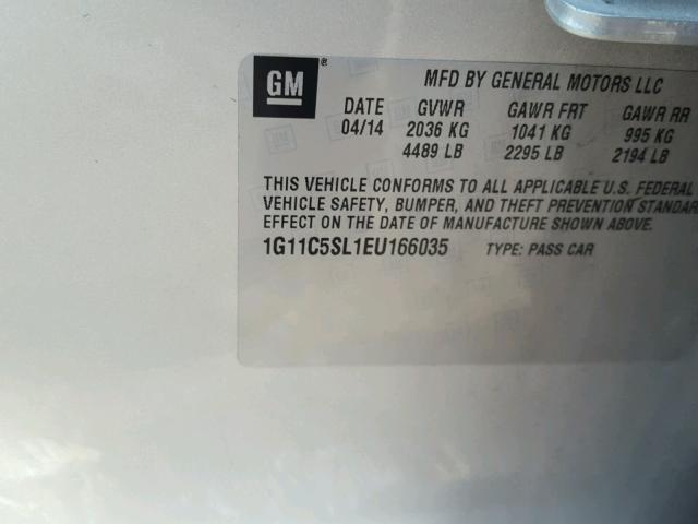 1G11C5SL1EU166035 - 2014 CHEVROLET MALIBU 1LT SILVER photo 10