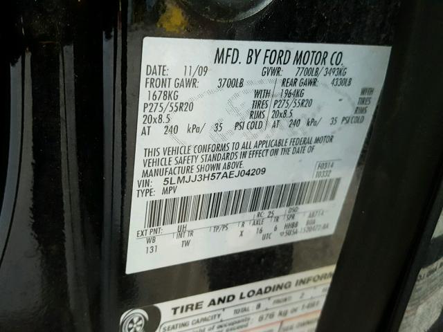 5LMJJ3H57AEJ04209 - 2010 LINCOLN NAVIGATOR 黑色 照片 10