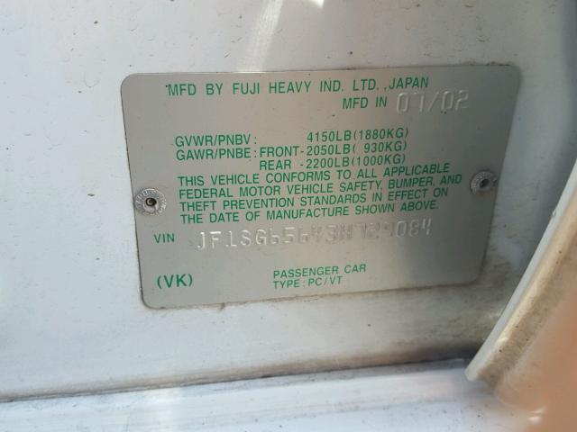 JF1SG65643H729084 - 2003 SUBARU FORESTER 2 Белый фото 10