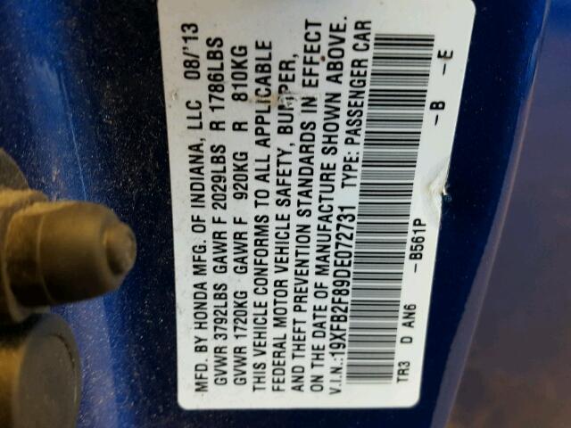 19XFB2F89DE072731 - 2013 HONDA CIVIC EX 蓝色 照片 10