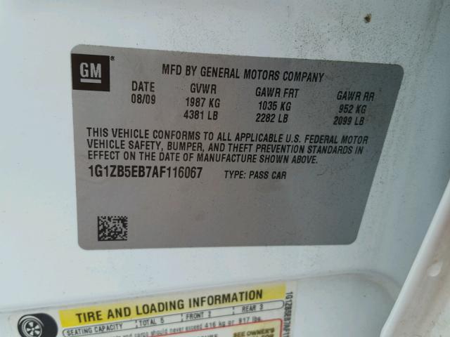 1G1ZB5EB7AF116067 - 2010 CHEVROLET MALIBU LS თეთრი ფოტო 10