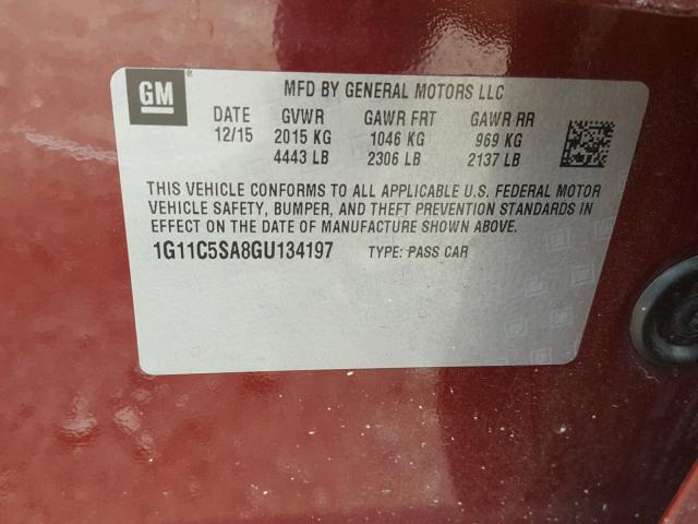 1G11C5SA8GU134197 - 2016 CHEVROLET MALIBU LIM 栗色 照片 10