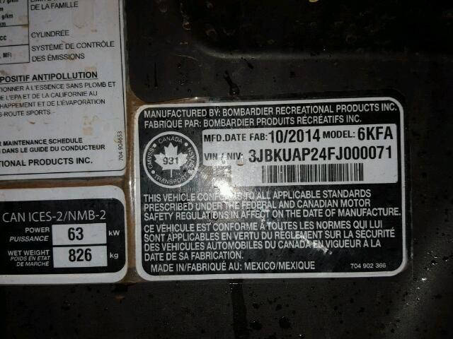 3JBKUAP24FJ000071 - 2015 CAN-AM COMMANDER WHITE photo 10