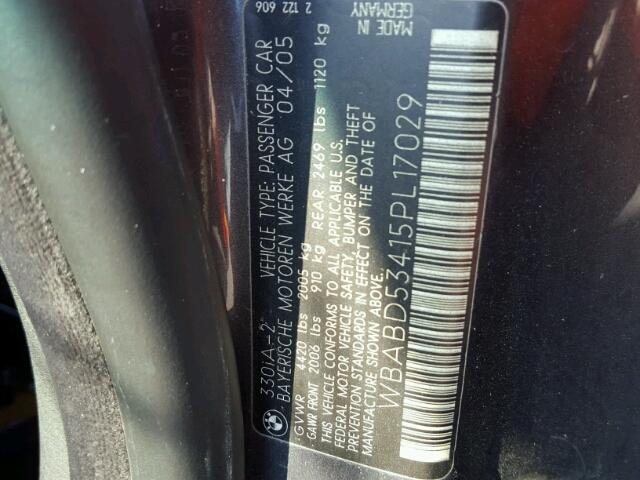 WBABD53415PL17029 - 2005 BMW 330 CI BLUE photo 10