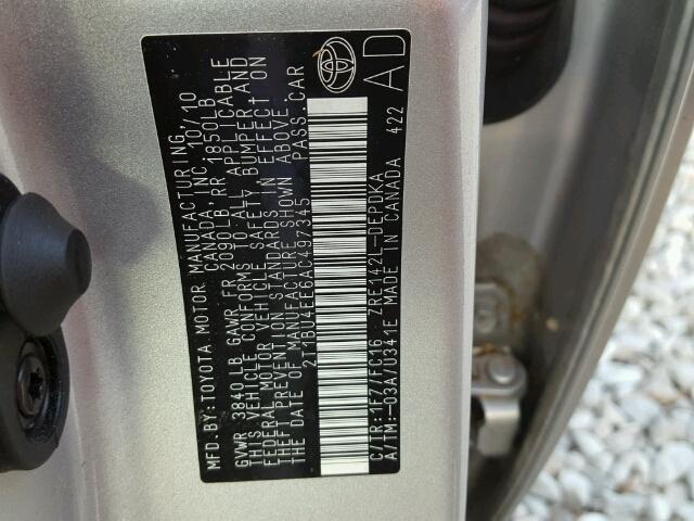 2T1BU4EE6AC497345 - 2010 TOYOTA COROLLA SILVER photo 10