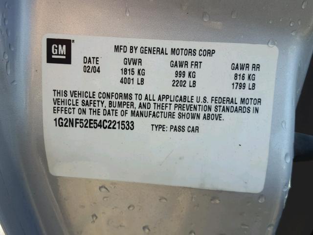 1G2NF52E54C221533 - 2004 PONTIAC GRAND AM S Gümüş foto 10