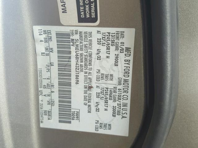 5LMEU68H43ZJ18696 - 2003 LINCOLN AVIATOR 棕色 照片 10