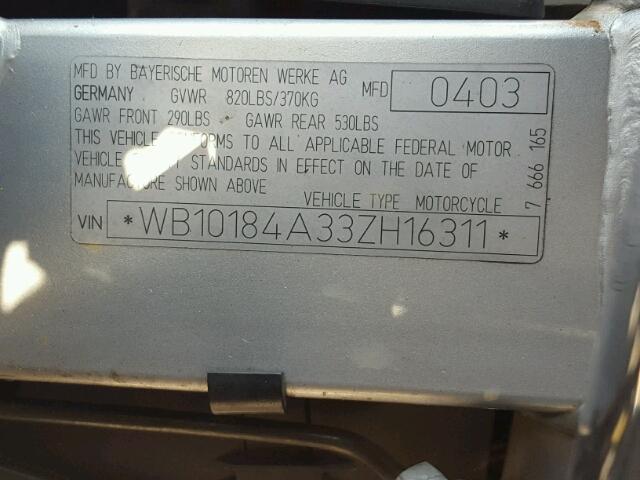 WB10184A33ZH16311 - 2003 BMW F650 CS BLACK photo 10