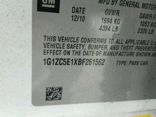 1G1ZC5E1XBF261562 - 2011 CHEVROLET MALIBU 1LT 白色 照片 10