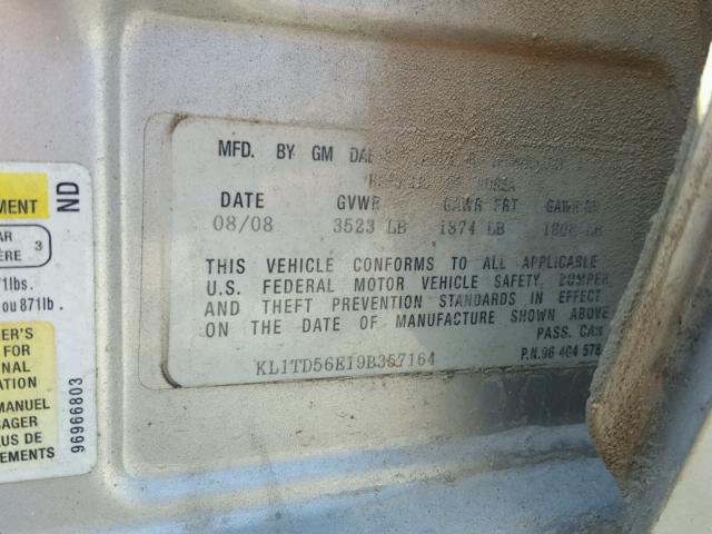 KL1TD56E19B357164 - 2009 CHEVROLET AVEO LS SILVER photo 10