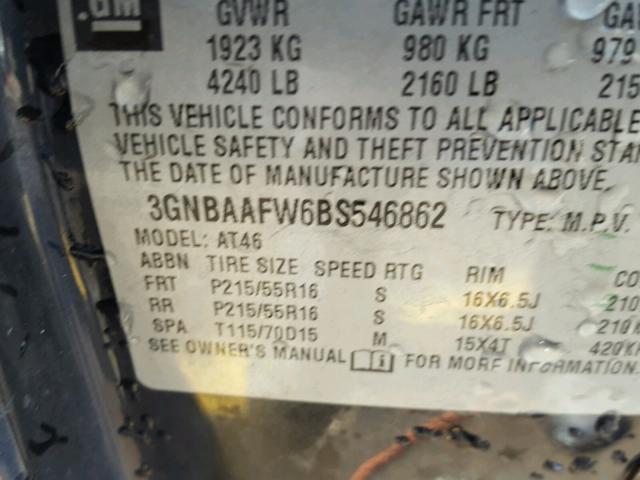 3GNBAAFW6BS546862 - 2011 CHEVROLET HHR LS Negro foto 10