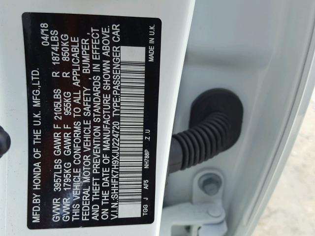SHHFK7H9XJU224720 - 2018 HONDA CIVIC SPOR WHITE photo 10