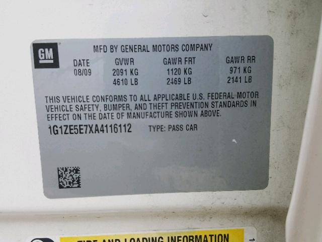 1G1ZE5E7XA4116112 - 2010 CHEVROLET MALIBU LTZ 白色 照片 10