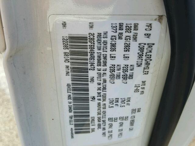 2C8GF68484R610472 - 2004 CHRYSLER PACIFICA WHITE photo 10