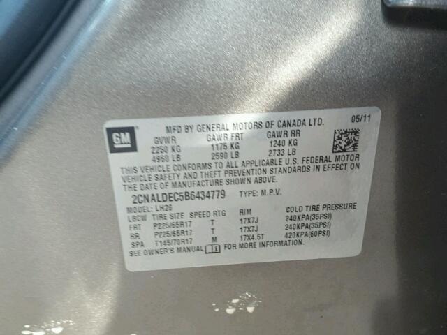 2CNALDEC5B6434779 - 2011 CHEVROLET EQUINOX GRAY photo 10