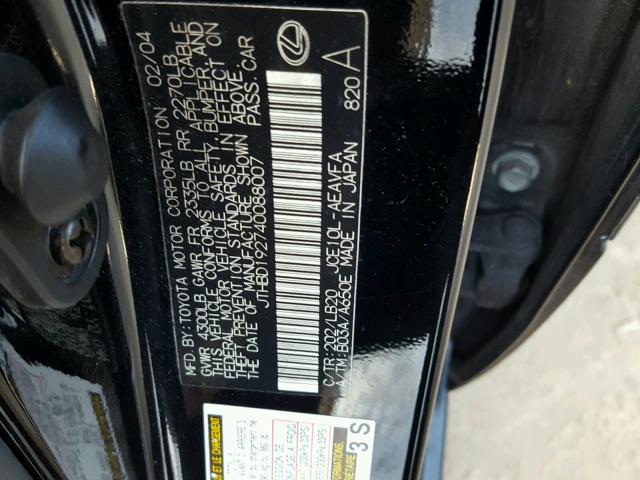 JTHBD192740088007 - 2004 LEXUS IS 300 BLACK photo 10