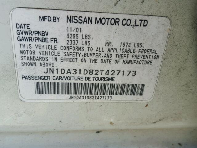 JN1DA31D82T427173 - 2002 NISSAN MAXIMA GLE WHITE photo 10