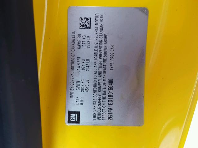 2G1FA1ED1B9156400 - 2011 CHEVROLET CAMARO LS YELLOW photo 10