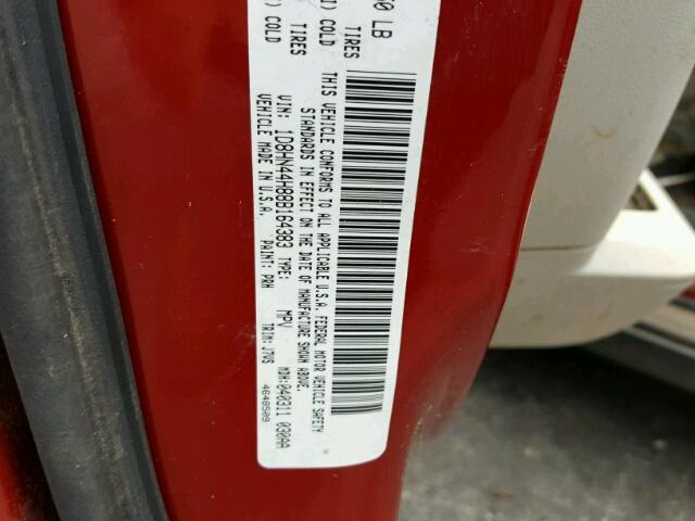 1D8HN44H88B164383 - 2008 DODGE GRAND CARA RED photo 10