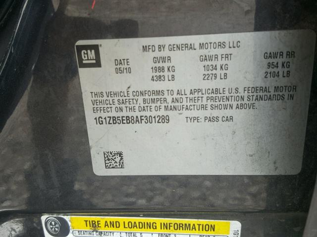 1G1ZB5EB8AF301289 - 2010 CHEVROLET MALIBU LS ნაცრისფერი ფოტო 10