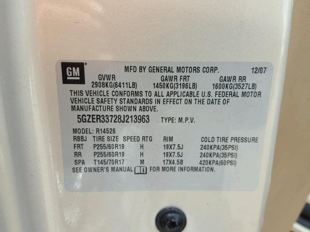 5GZER33728J213963 - 2008 SATURN OUTLOOK XR თაფლისფერი ფოტო 10