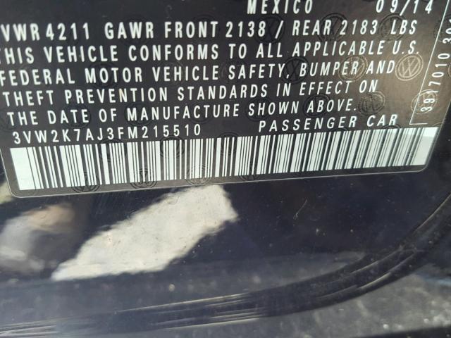 3VW2K7AJ3FM215510 - 2015 VOLKSWAGEN JETTA BASE BLACK photo 10