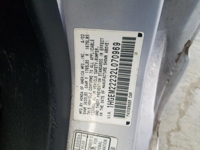 1HGEM22232L070969 - 2002 HONDA CIVIC DX SILVER photo 10