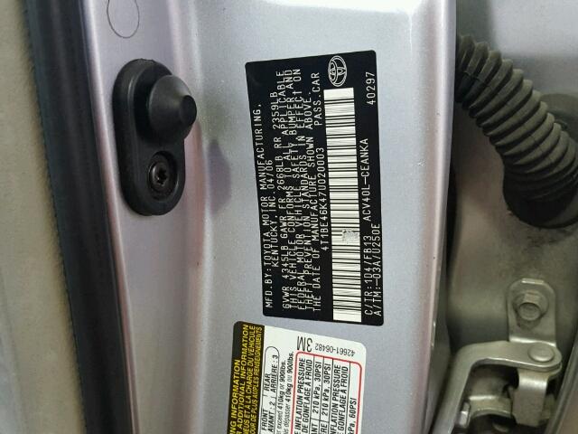 4T1BE46K47U020003 - 2007 TOYOTA CAMRY NEW SILVER photo 10