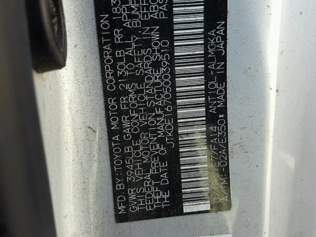 JTKDE167050039510 - 2005 TOYOTA SCION TC ვერცხლისფერი ფოტო 10