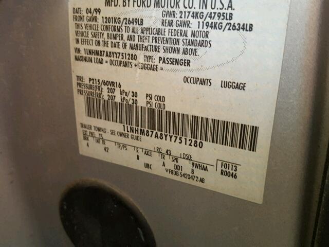 1LNHM87A8YY751280 - 2000 LINCOLN LS ვერცხლისფერი ფოტო 10