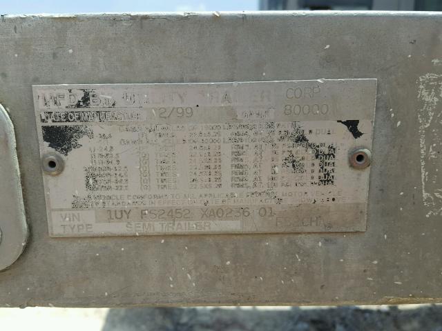 1UYFS2452XA023601 - 1999 UTILITY TRAILER SILVER photo 10