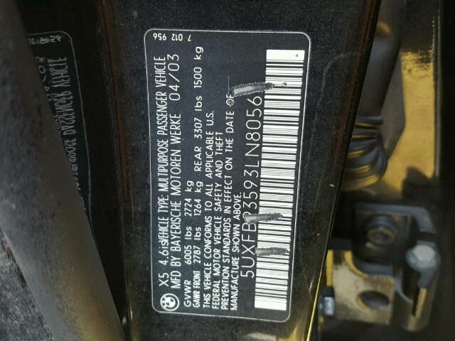 5UXFB93593LN80561 - 2003 BMW X5 BLACK photo 10