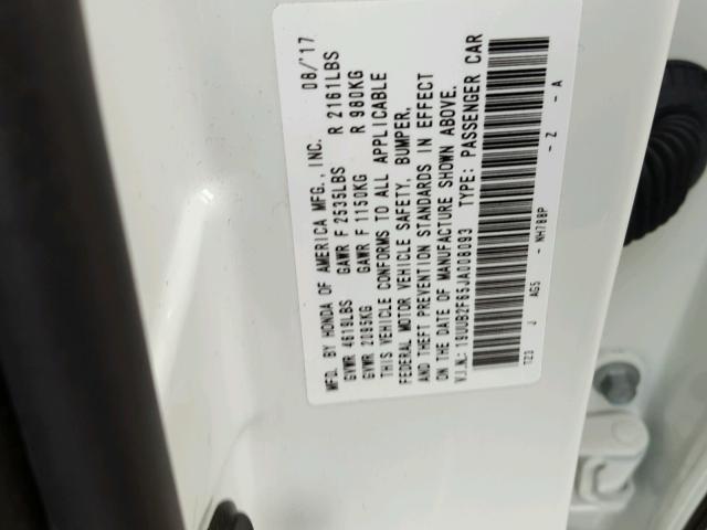 19UUB2F65JA008093 - 2018 ACURA TLX TECH+A WHITE photo 10