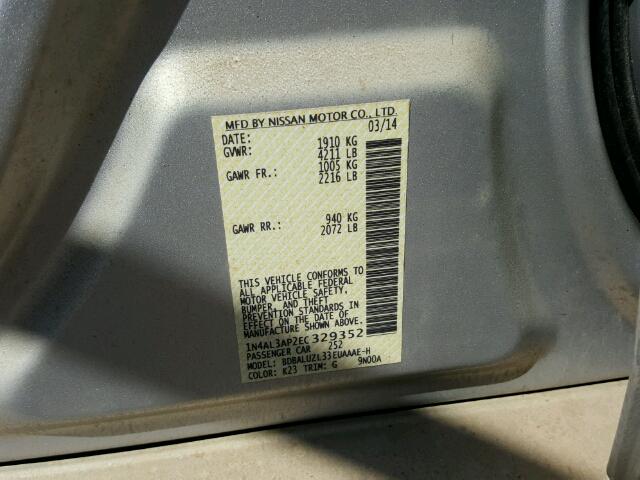 1N4AL3AP2EC329352 - 2014 NISSAN ALTIMA SILVER photo 10