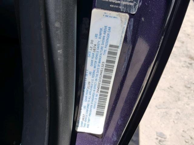 3VWDD21C01M451323 - 2001 VOLKSWAGEN NEW BEETLE PURPLE photo 10