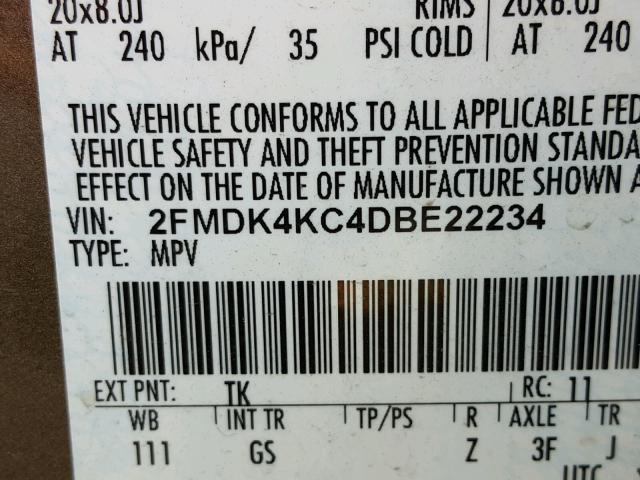 2FMDK4KC4DBE22234 - 2013 FORD EDGE LIMIT WHITE photo 10