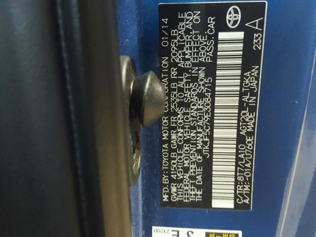 JTKJF5C79E3084715 - 2014 TOYOTA SCION TC 蓝色 照片 10