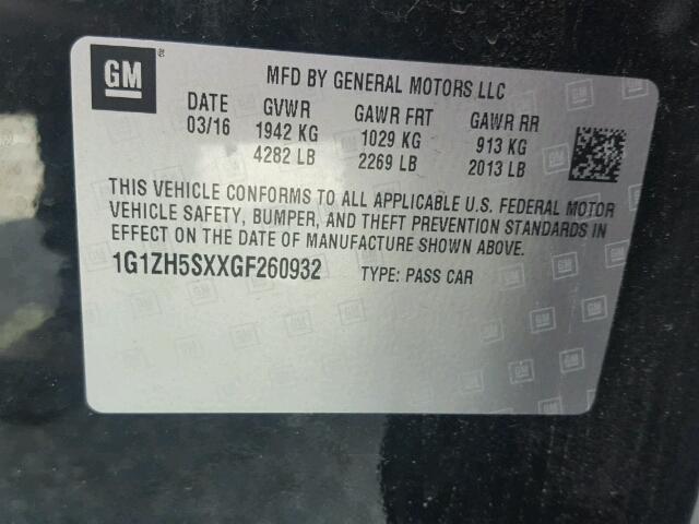 1G1ZH5SXXGF260932 - 2016 CHEVROLET MALIBU PRE 黑色 照片 10