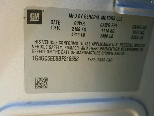 1G4GC5EC8BF218558 - 2011 BUICK LACROSSE SILVER photo 10