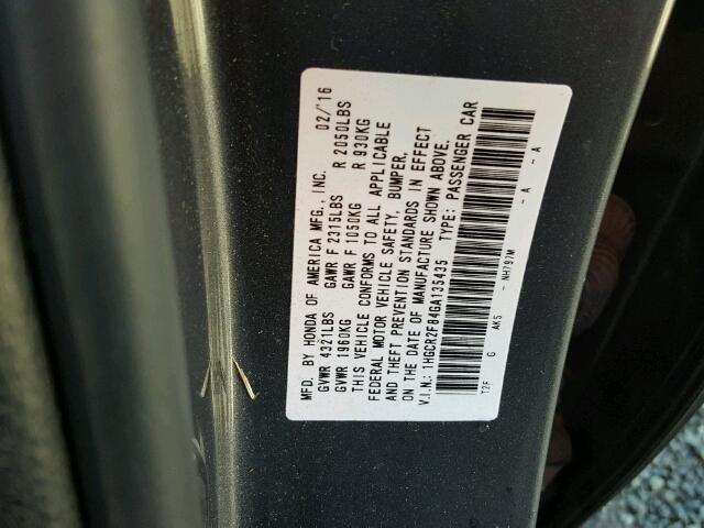 1HGCR2F84GA135435 - 2016 HONDA ACCORD EXL Boz foto 10