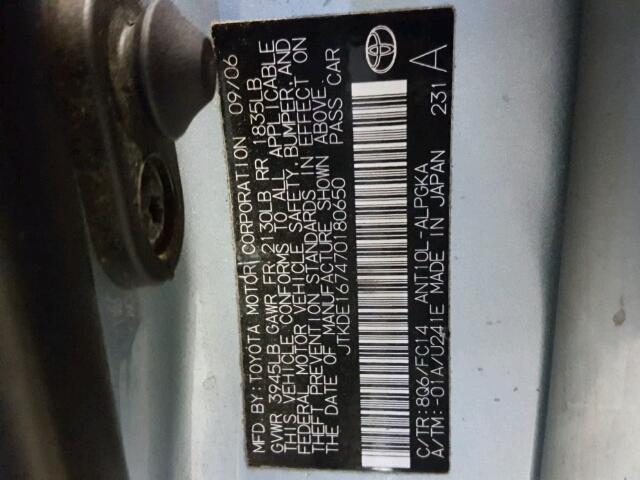 JTKDE167470180650 - 2007 TOYOTA SCION TC 蓝色 照片 10
